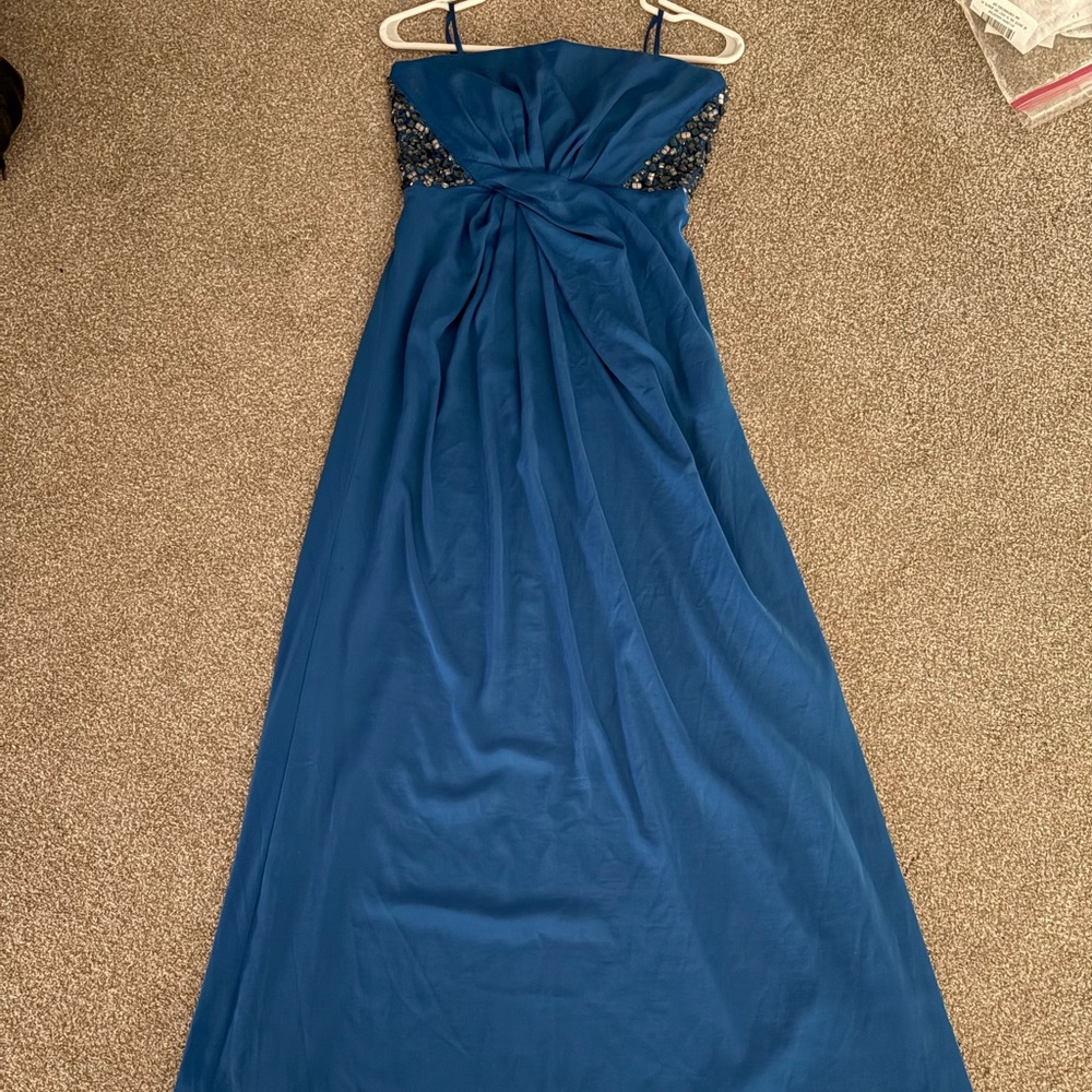 BCBG royal blue long dress. Beautiful accent beads. Worn 1 time!!